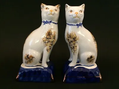 Buy Pair Of Staffordshire Cats. Sponge Ware Decoration With Golden Eyes. • 185£