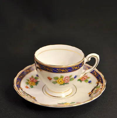 Buy Plant Tuscan Cup & Saucer #C8068 Multi-Color Floral W/Gold Cobalt Band 1947-1960 • 36.97£