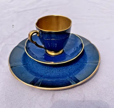Buy Vintage English China Lobed Tea Cup Trio Glossy Blue Gold Carlton Ware Demitasse • 18.97£