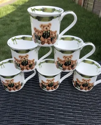 Buy Harrods Coffee Mugs Teddy Green Fine Bone China Set Of 6 Coffee Tea Ideal Gift • 49.99£
