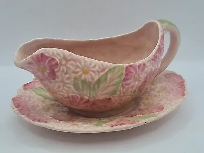 Buy Beautiful Small Rare Crown Ducal Pink Floral Oval Gravy Boat With Platestand • 19.99£