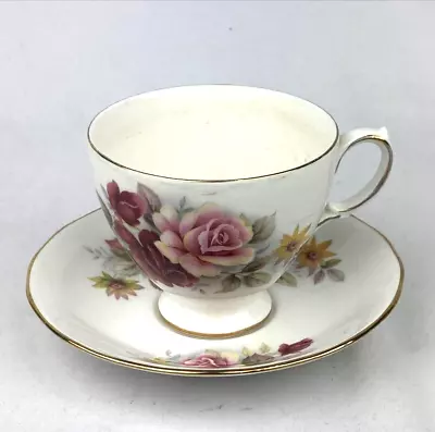 Buy Queen Anne Bone China Cup And Saucer Floral Pink Red Yellow Made In England • 13.38£
