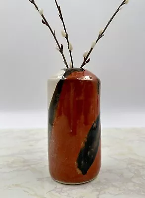 Buy Abstract Modern Signed Clay Pottery Vase Cylinder Iridized Orange Hole-Top 5.5  • 24£