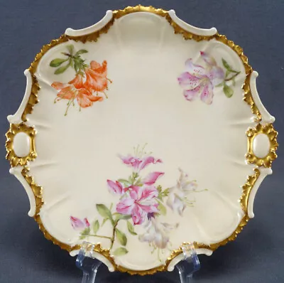 Buy T&V Coiffe Limoges Pink Red & White Floral & Gold 9 1/2 Inch Antique Plate C1900 • 62.73£