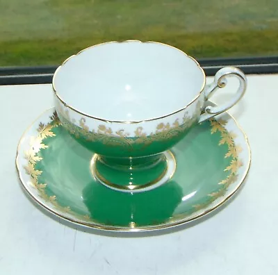 Buy Shelley  Fine China Cabinet Cup And Saucer Green 0608/549 Gilt 1950s • 25£