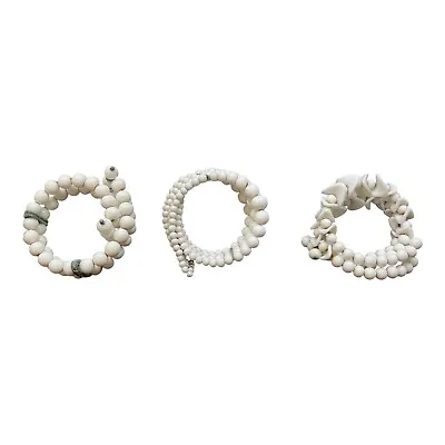 Buy Vintage White Beaded Expandable Bracelet Bangle Milk Glass Stretch Set Of 3 • 22.75£