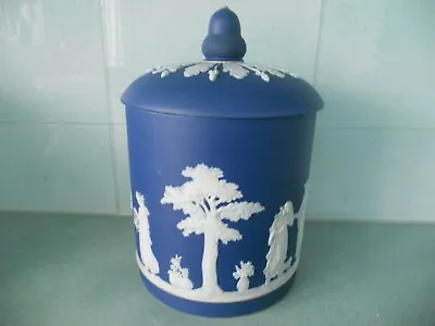 Buy Antique Wedgwood Jasperware Dark Portland Blue Large Canister / Tobacco Jar • 19.95£
