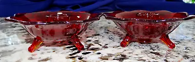 Buy Fenton Lotus Ruby Red Glass 3 Footed Candleholder Candlestick Pair Vtg Antique • 14.40£