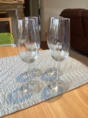 Buy Set  Of 4 Rippled Effect Glass Champagne Flutes Vintage Very Good Condition • 8.99£