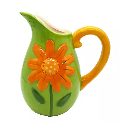 Buy Bright Colorful Flower Pitcher Vase Orange Gold Green Relief Mod Cottage 8.25  • 20.87£