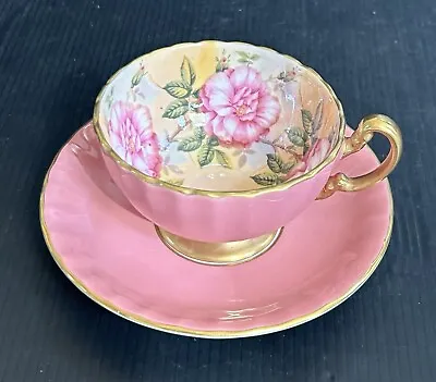 Buy Vintage Aynsley England 4 Pink Cabbage Rose Cup & Saucer Set • 47.32£