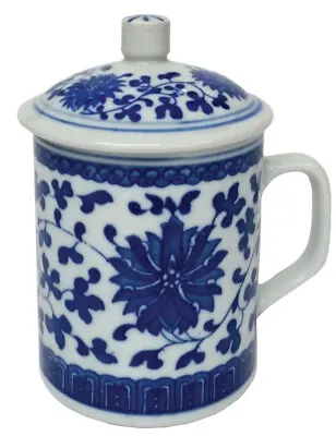 Buy Chinese Porcelain Lidded Mug - Blue And White - Floral Pattern • 12.75£