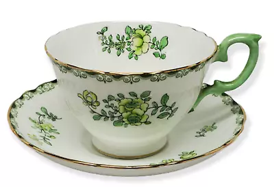 Buy Crown Staffordshire - Green Floral Cup & Saucer Set - Fine Bone China - England • 20.81£