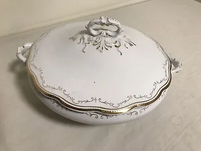 Buy W.H. Grindley & Co. Round Covered Dish - Made In England - White With Gold Trim • 15.14£