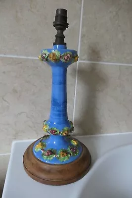 Buy Italian Della Robbia Blue Pottery 29.5 Cm Lampbase With 3d Floral Or Fruit Bands • 69.50£