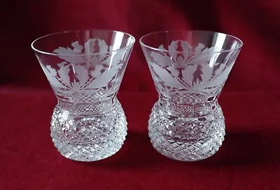 Buy Edinburgh Crystal Thistle Pattern - Pair Of Large Tot / Shot Glasses - Signed • 85£
