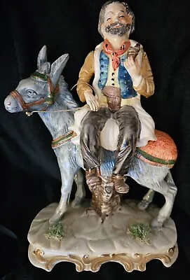 Buy Large Vintage Capodimonte Man Sat On Donkey Figurine • 25£
