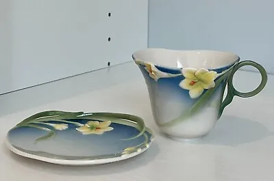 Buy Franz-FREESIA SPRING Design Sculptured Porcelain Cup & Saucer FZ00030 #17 • 77.20£