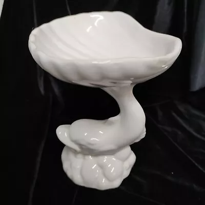 Buy Dartmouth Pottery White Dolphin Pedestal Shell Bonbon Bowl 7  Tall Vintage 50s • 13.99£