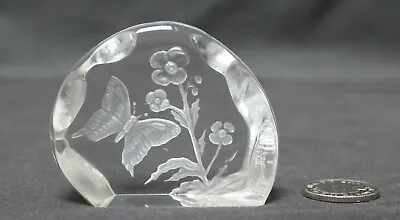 Buy Vintage Dartington Art Glass Slab Paperweight : Butterfly & Flower *B • 7£