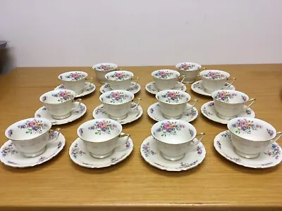 Buy Thomas Ivory The Wentworth Footed Cups & Saucers (12 Sets) Floral Gold Trim • 156.29£