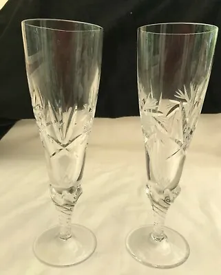 Buy Champagne Flutes X 2, Crystal Glass Pinwheel Pattern, Twisted Stem With Claw Top • 16£