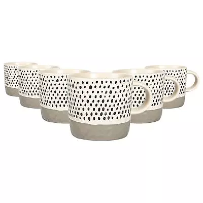 Buy 6x Dipped Dotty Stoneware Coffee Mugs Large Rustic Tea Cups Set 385ml Grey • 19£