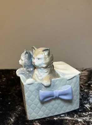 Buy NAO Lladro Two Cats (Kittens) In A Gift Basket Spain PURR-FECT GIFT VGC • 18£