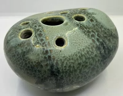 Buy Vintage Studio Pottery Pebble Vase/Flower Frog-Mottled Green Glazed-Unmarked • 15£