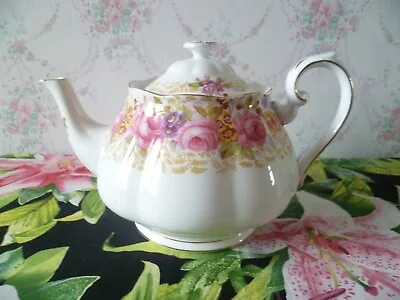 Buy Vintage Royal Albert English China Teapot Serena Pink Roses 2.25 Pints • 51£