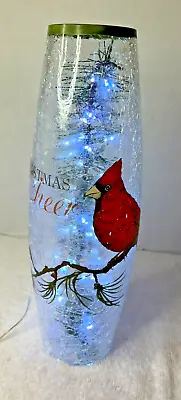 Buy 11.75  Crackle Glass Christmas Cheer Red Cardinal Light Up Vase Works Young, Inc • 10.61£
