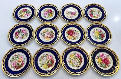 Buy Set Of 12 Antique Copeland Spode Hand Painted Cabinet Plates W Roses And Cobalt • 1,241.96£