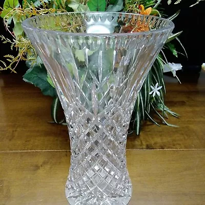 Buy Antique Hand Cut Diamond Lead Crystal Thumbprint Edge Vase 12 H 10-lb.heavy • 47.25£