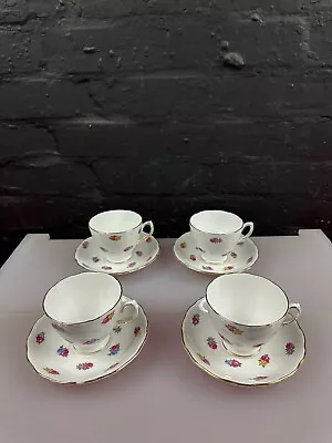 Buy 4 X English Bone China Flowers Ditsy Rose Teacups And Saucers Set • 19.99£