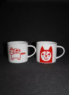 Buy Pair Of Modernist JANE FOSTER Red & White Cat Mugs • 18£