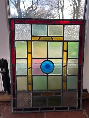 Buy Antique Stained Glass Window Panel Victorian Blue/Yellow/Red/Green 1800’s • 220£