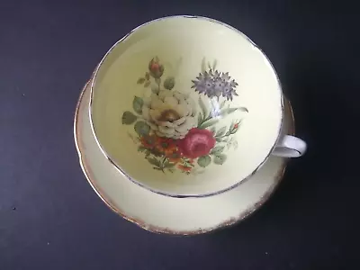 Buy Royal Grafton Fine Bone China, Floral Design With Yellow Background Cup & Saucer • 4.50£