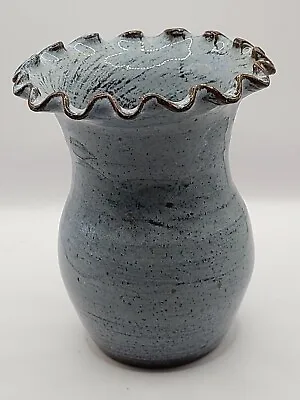 Buy Luck's Ware Pottery Blue Ruffled Vase Signed Shirley Criscoe Art Studio Decor • 12.34£