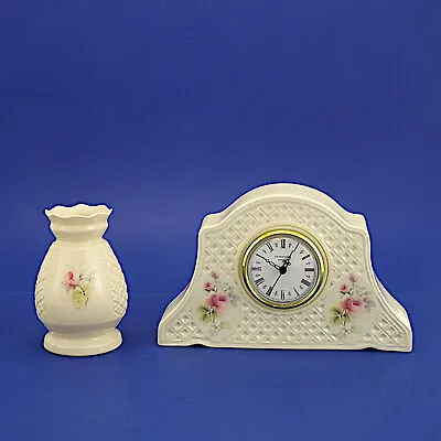 Buy Irish Parian Donegal China Rose Pattern Mantel Clock & Vase • 14.99£