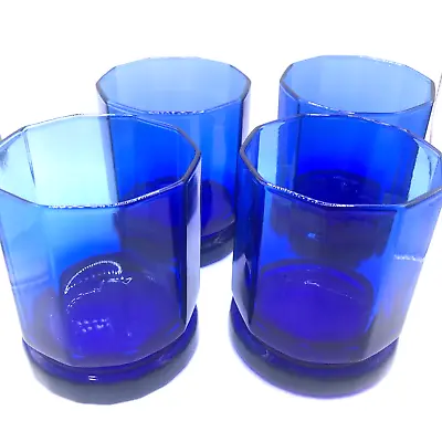 Buy Anchor Hocking ~ 4 Cobalt BLUE ESSEX Multisided GLASS TUMBLERS ~ Whiskey - Water • 21.13£