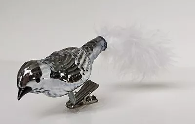 Buy Silver Glass Sparrow Bird Christmas Tree Decoration With Clip Ornament • 5.99£