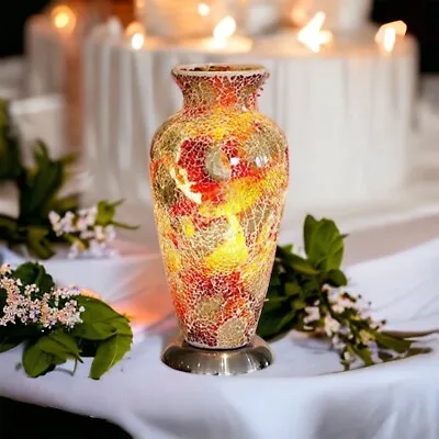 Buy Mosaic Glass Vase Lamp Crackle Effect Red Lighting Home Living 79R • 49.99£