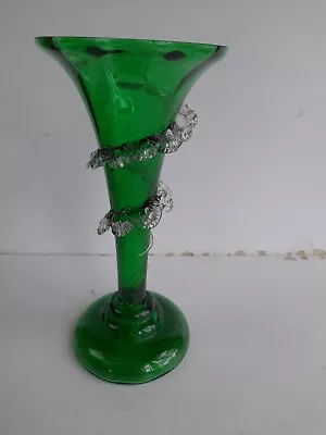 Buy Green Glass Trumpet Vase Trailing Ribbon • 10£