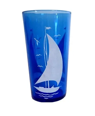 Buy Hazel Atlas Depression Glass Ships Water Glass Cobalt Blue 1930's White Ships • 24.53£