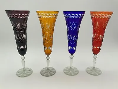 Buy Bohemian Crystal Multicolor Cut To Clear Champagne Glasses 9 3/8H….Lot Of 4 • 259.89£