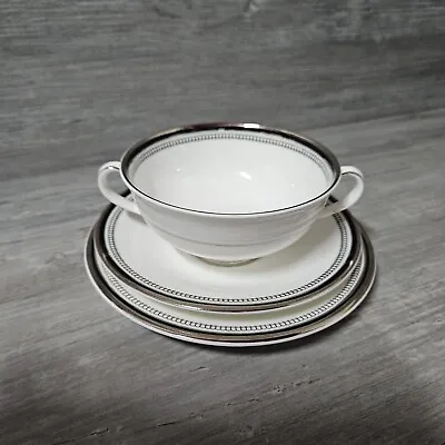 Buy Royal Doulton Sarabande Soup Bowl & 2 Saucer Plates Set Fine Bone China H5023 • 15£