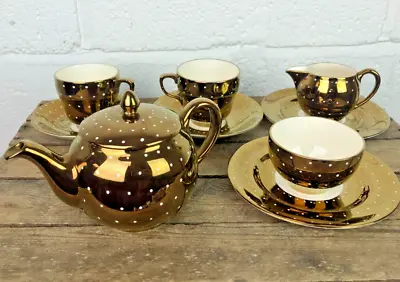 Buy Gray's Pottery A9065 Copper/Gold Lustre With White Spots Tea Set • 20.99£