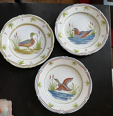 Buy Three (3) QUIMPER KERALUC FRANCE HAND-PAINTED Water Fowl Bird Plates Signed • 84.30£