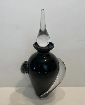 Buy Black Amethyst Glass Peefume Decantwr With Applied Clear Swirls • 38.42£