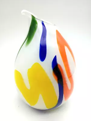 Buy Vintage MCM Hand Blown Art Glass Pitcher Vase Multi-colored - Retro! • 23.57£